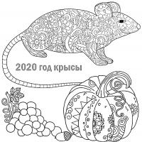 Раскраска крыса на новый год 2020