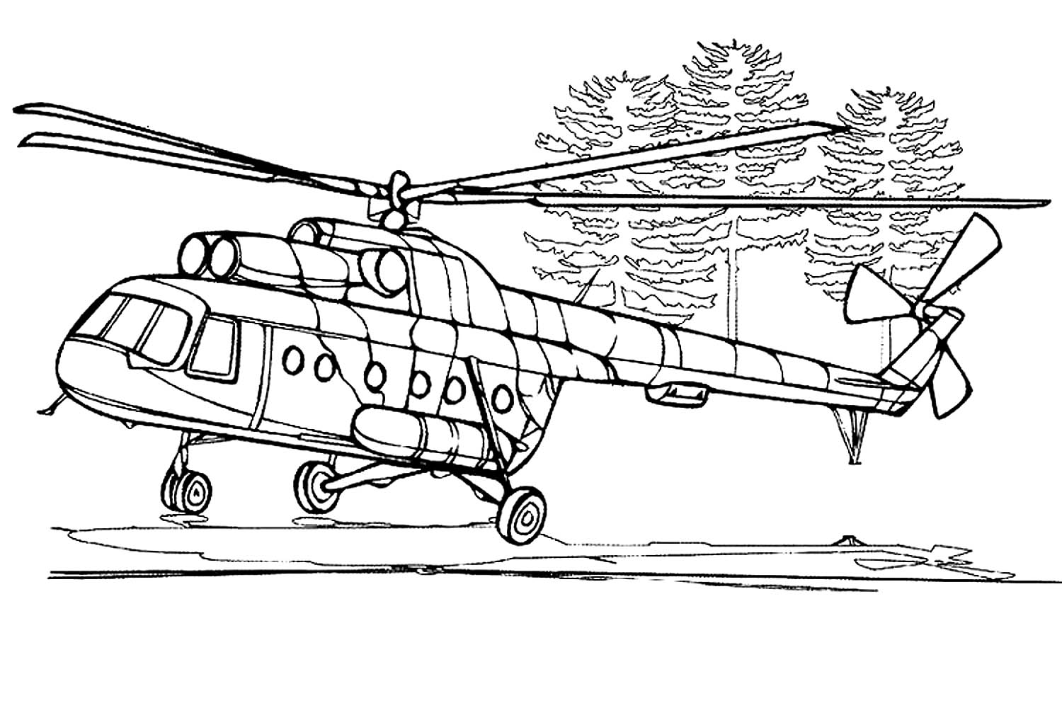 Раскраска для детей вертолета ми-8