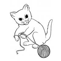 Раскраска котенок с клубком