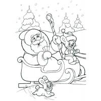 Раскраска Дед Мороз на санях