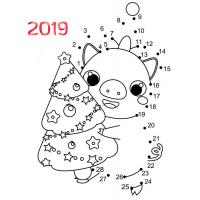 Раскраска к Новому 2019 году свиньи